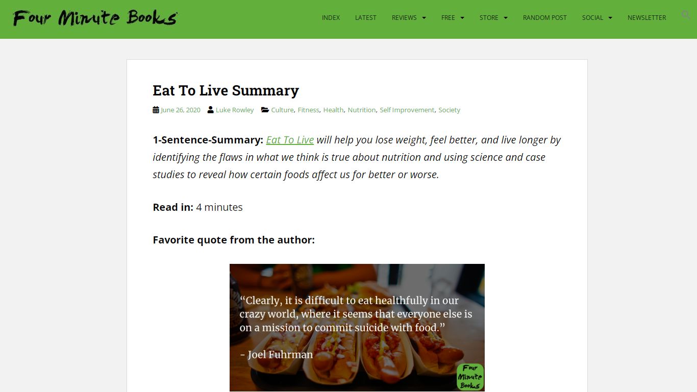 Eat To Live Book Summary and Review - Four Minute Books